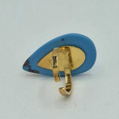 Anillo en porcelana turquesa y oro "Colección lágrima"