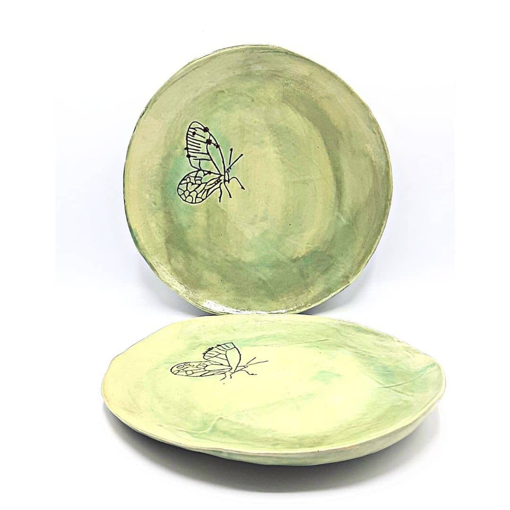Plato de gres "Colección Mariposa verde"