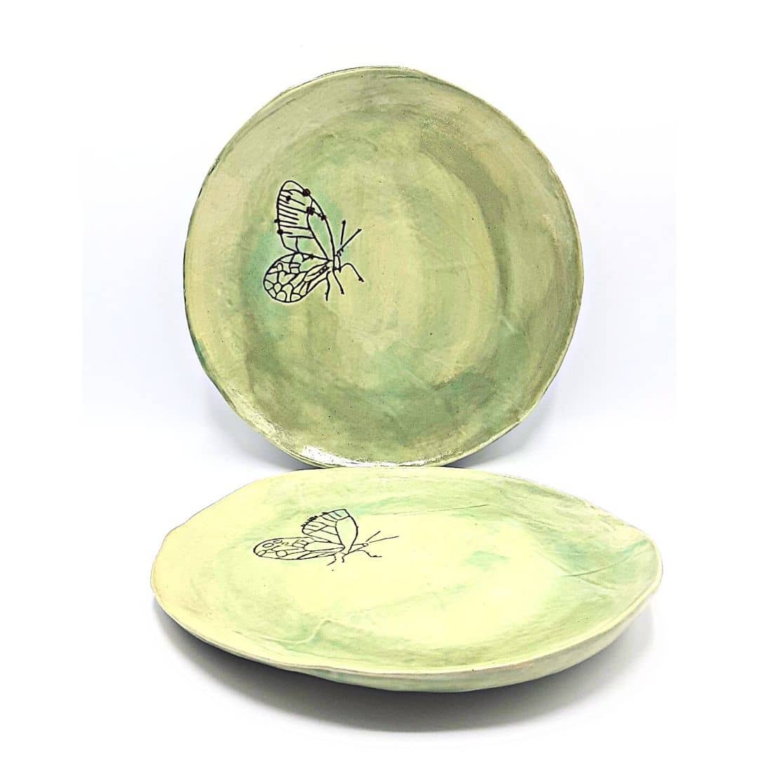 Plato de gres "Colección Mariposa verde"