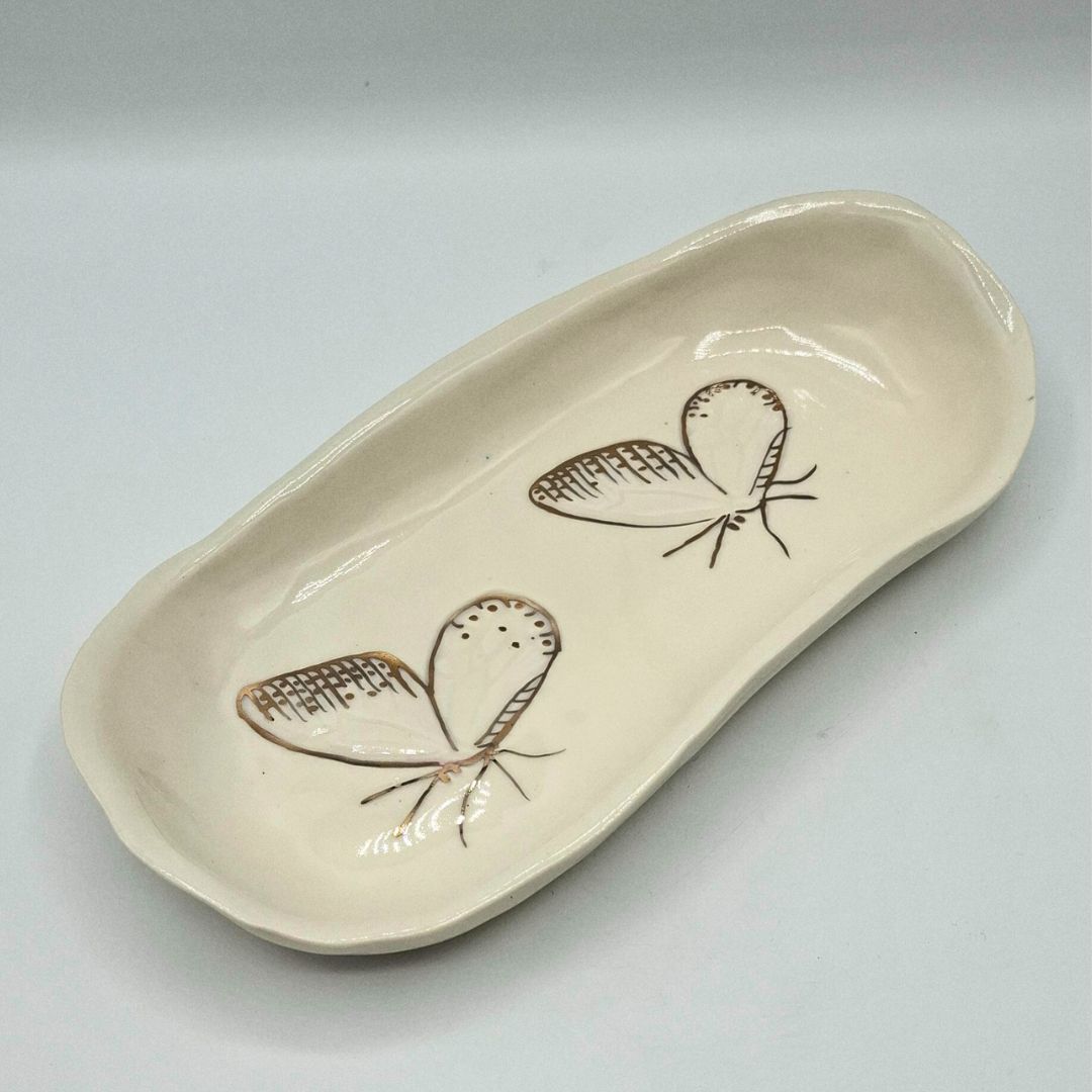 Bandeja pequeña de porcelana "Colección Mariposa Oro"