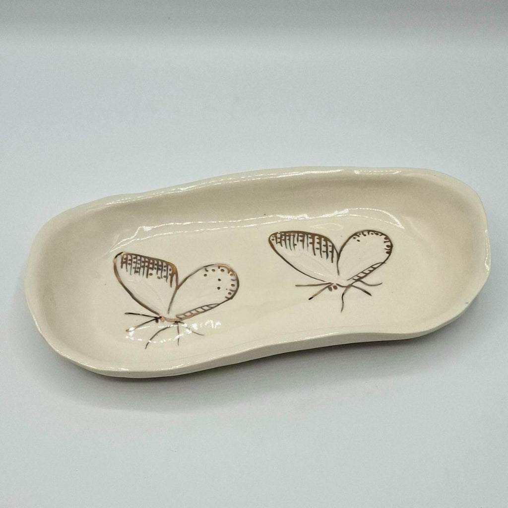 Bandeja pequeña de porcelana "Colección Mariposa Oro"