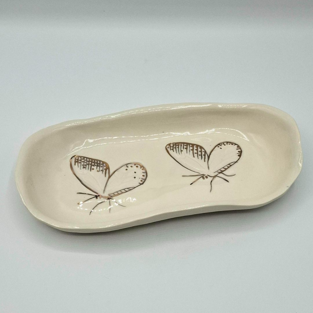 Bandeja pequeña de porcelana "Colección Mariposa Oro"