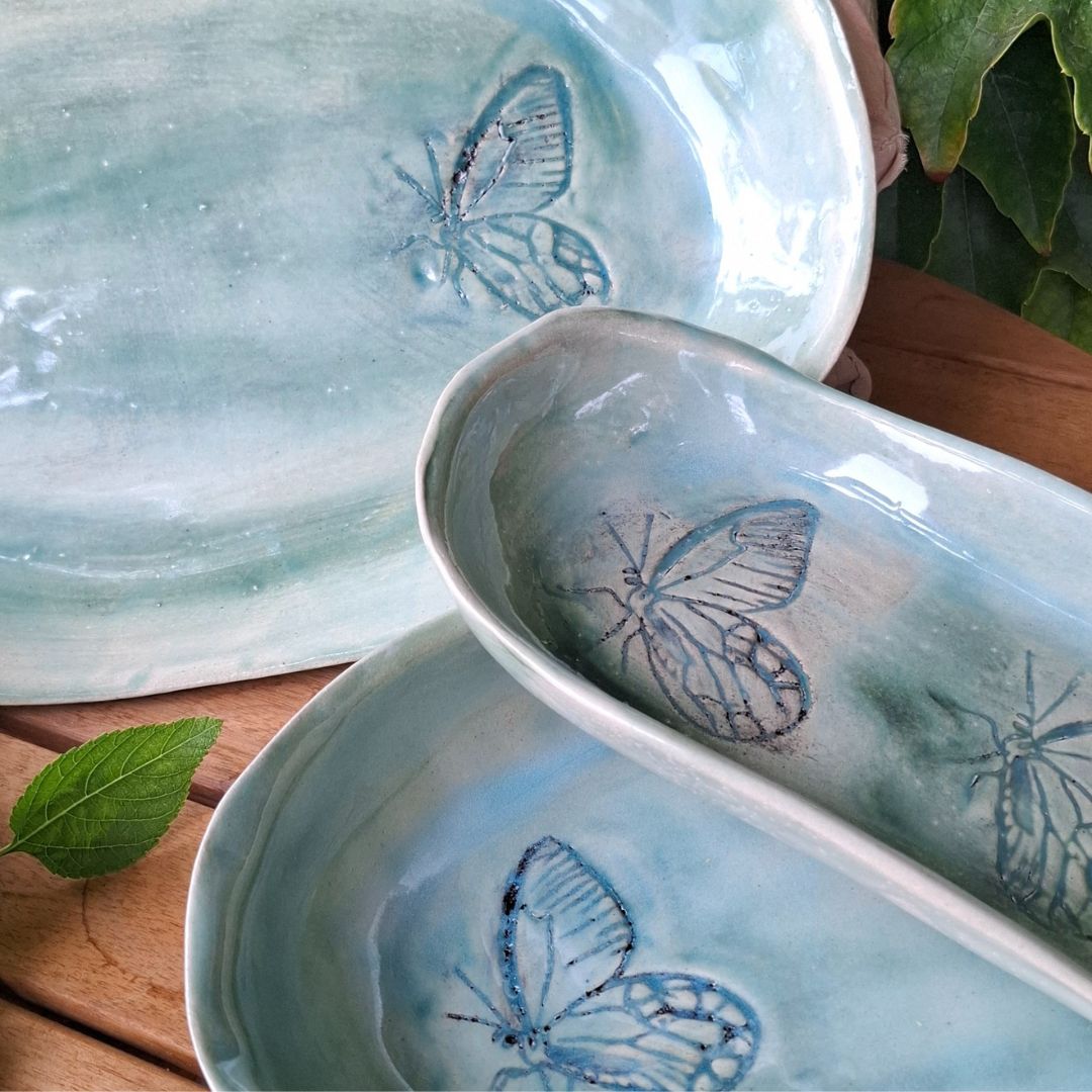 Fuente grande "Colección mariposa verde"