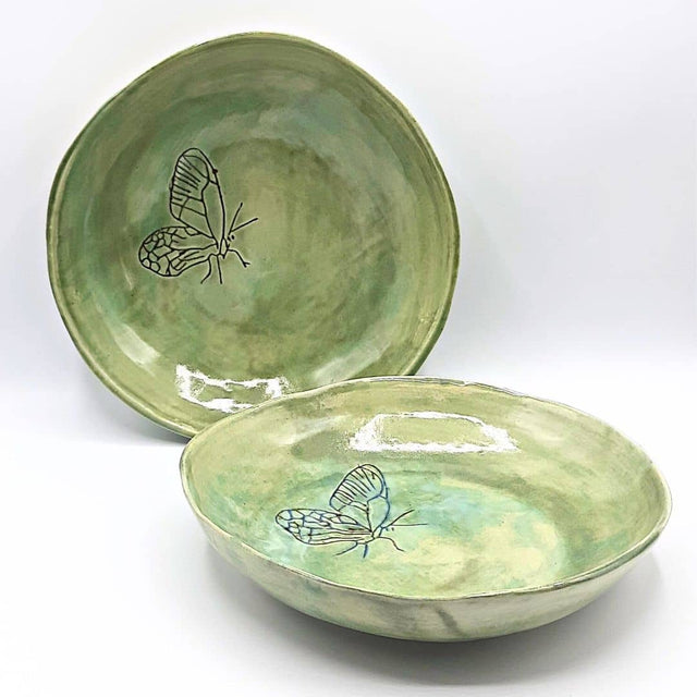 Plato de gres "Colección Mariposa verde"